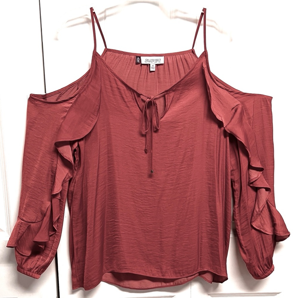 Jennifer Lopez Rusty Pink Cold-Shoulder Ruffle Camisole Top Size M